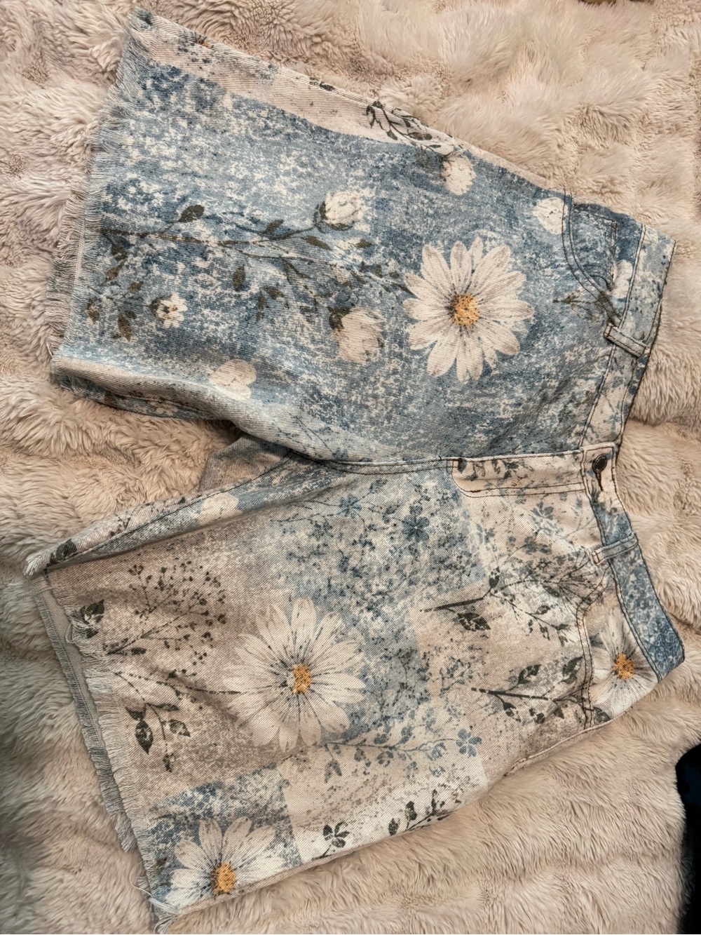 Floral Print Blue and Cream Women’s Jeans Shorts